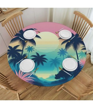 Ulloord Round Tablecloth Fitted Table Cover with Elastic Edged Colorful Waterproof Table Cloth for Party Kitchen Dining Indoor Outdoor Table