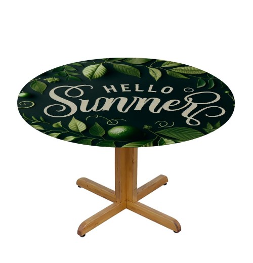 Ulloord Round Tablecloth Fitted Table Cover with Elastic Edged Tropical Palm Flowers Quote Waterproof Table Cloth for Party Kitchen Dining Indoor Outdoor Table