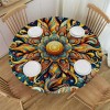 Ulloord Round Tablecloth Fitted Table Cover with Elastic Edged Ethnic Flower Waterproof Table Cloth for Party Kitchen Dining Indoor Outdoor Table