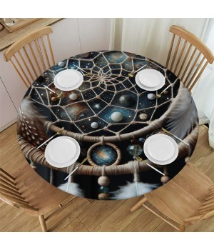 Ulloord Round Tablecloth Fitted Table Cover with Elastic Edged Waterproof Table Cloth for Party Kitchen Dining Indoor Outdoor Table