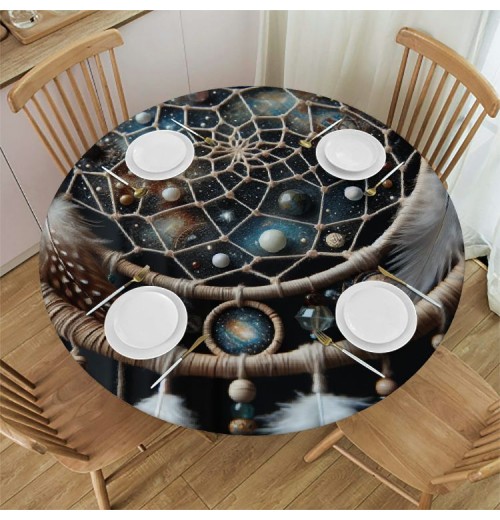 Ulloord Round Tablecloth Fitted Table Cover with Elastic Edged Waterproof Table Cloth for Party Kitchen Dining Indoor Outdoor Table