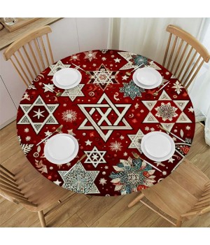 Ulloord Round Tablecloth Fitted Table Cover with Elastic Edged Snowflakes Christmas Waterproof Table Cloth for Party Kitchen Dining Indoor Outdoor Table