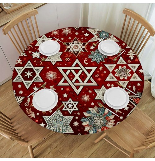 Ulloord Round Tablecloth Fitted Table Cover with Elastic Edged Snowflakes Christmas Waterproof Table Cloth for Party Kitchen Dining Indoor Outdoor Table