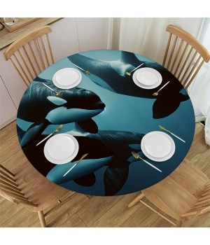 Ulloord  Round Tablecloth Fitted Table Cover with Elastic Edged Whale Sea Animal Waterproof Table Cloth for Party Kitchen Dining Indoor Outdoor Table